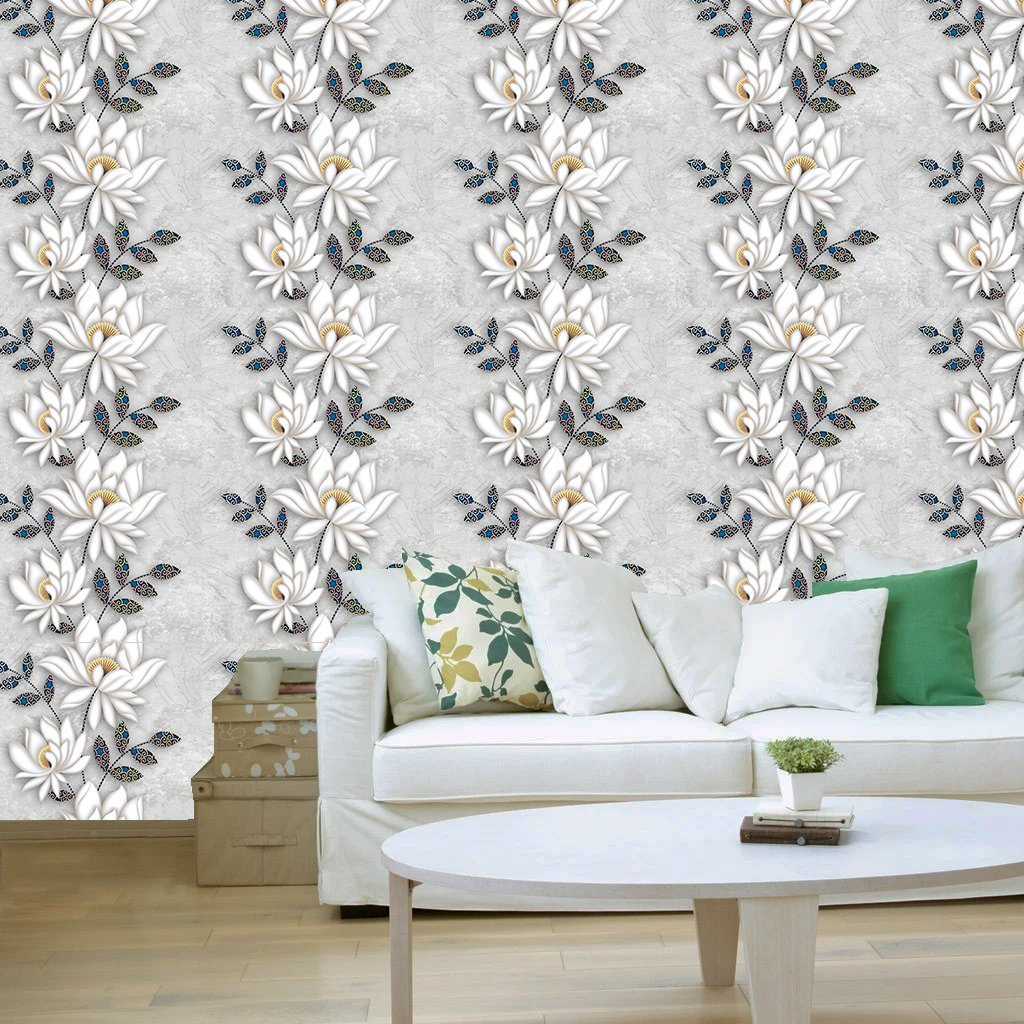 Self adhesive wallpaper,WALLPAPER,3d White & Grey Floral Designed Self adhesive wallpaper